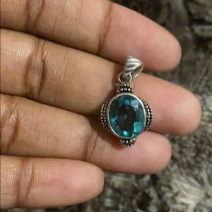 Vintage blue topaz sterling silver pendant